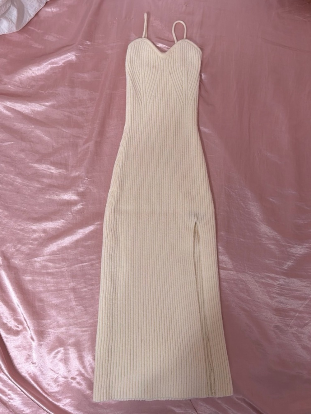Cider Cream Ribbed Spaghetti-Strap Maxi Dress with Sweetheart Neckline